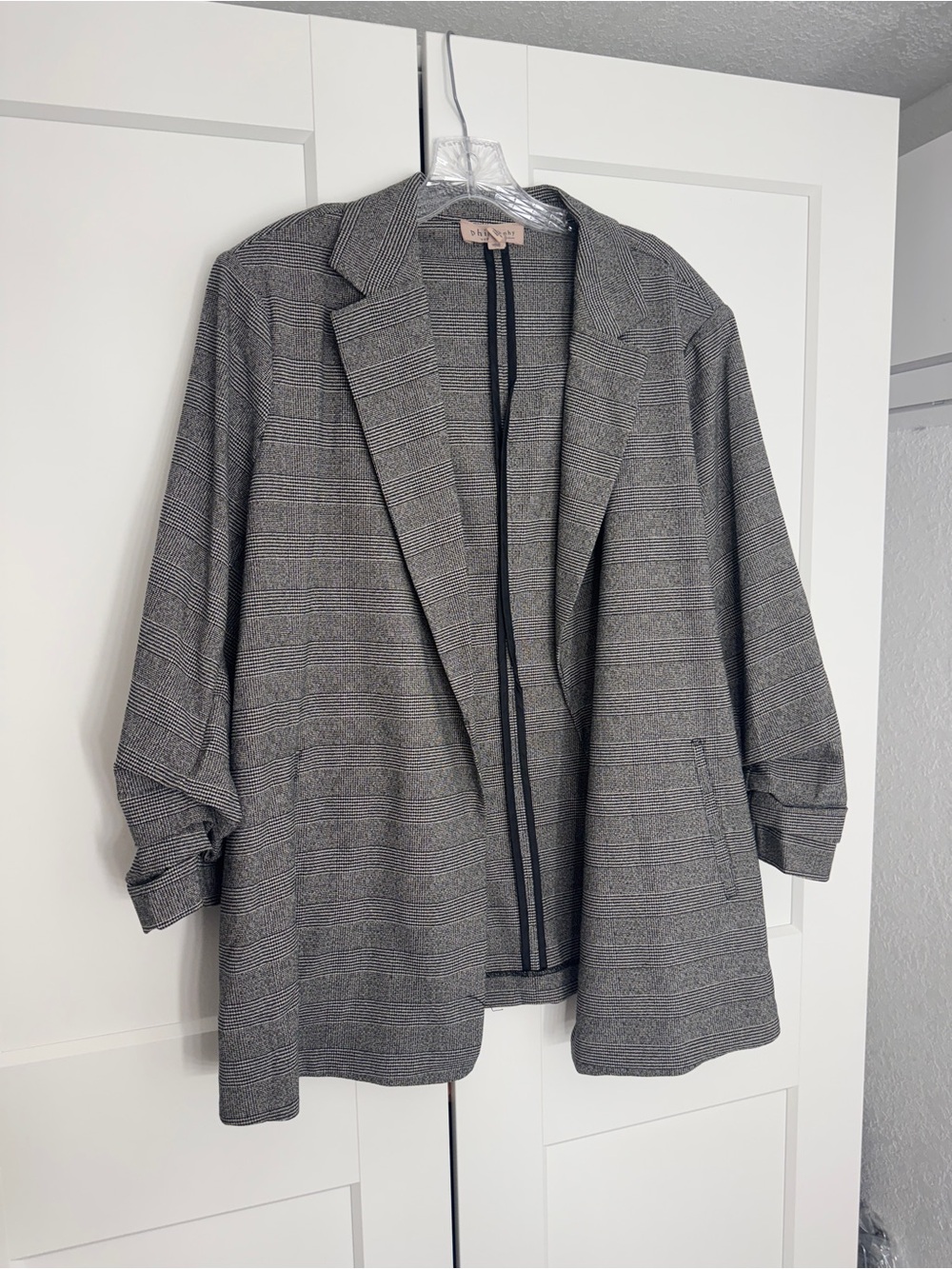 Philosophy Plaid Open-Front Blazer Jacket in Gray size 2x